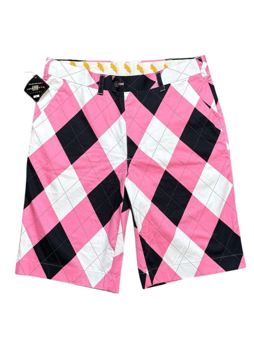 Loudmouth Golf Shorts Pink Black White Argyle Plaid 36 New
